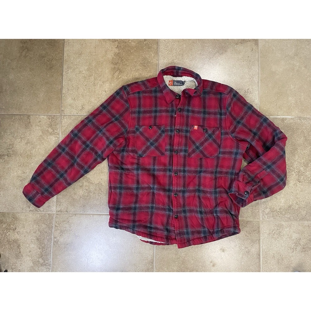 The American Outdoorsman Mens Sz XL Sherpa Lined Plaid Flannel Button-Up Shacket